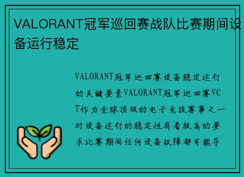 VALORANT冠军巡回赛战队比赛期间设备运行稳定