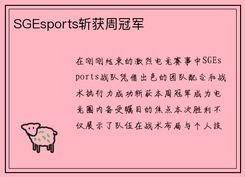 SGEsports斩获周冠军