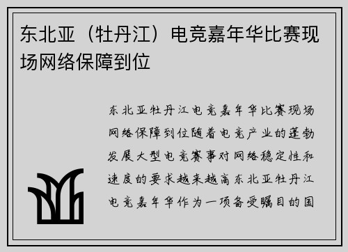 东北亚（牡丹江）电竞嘉年华比赛现场网络保障到位